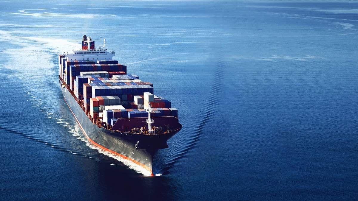 Sea freight ship at port