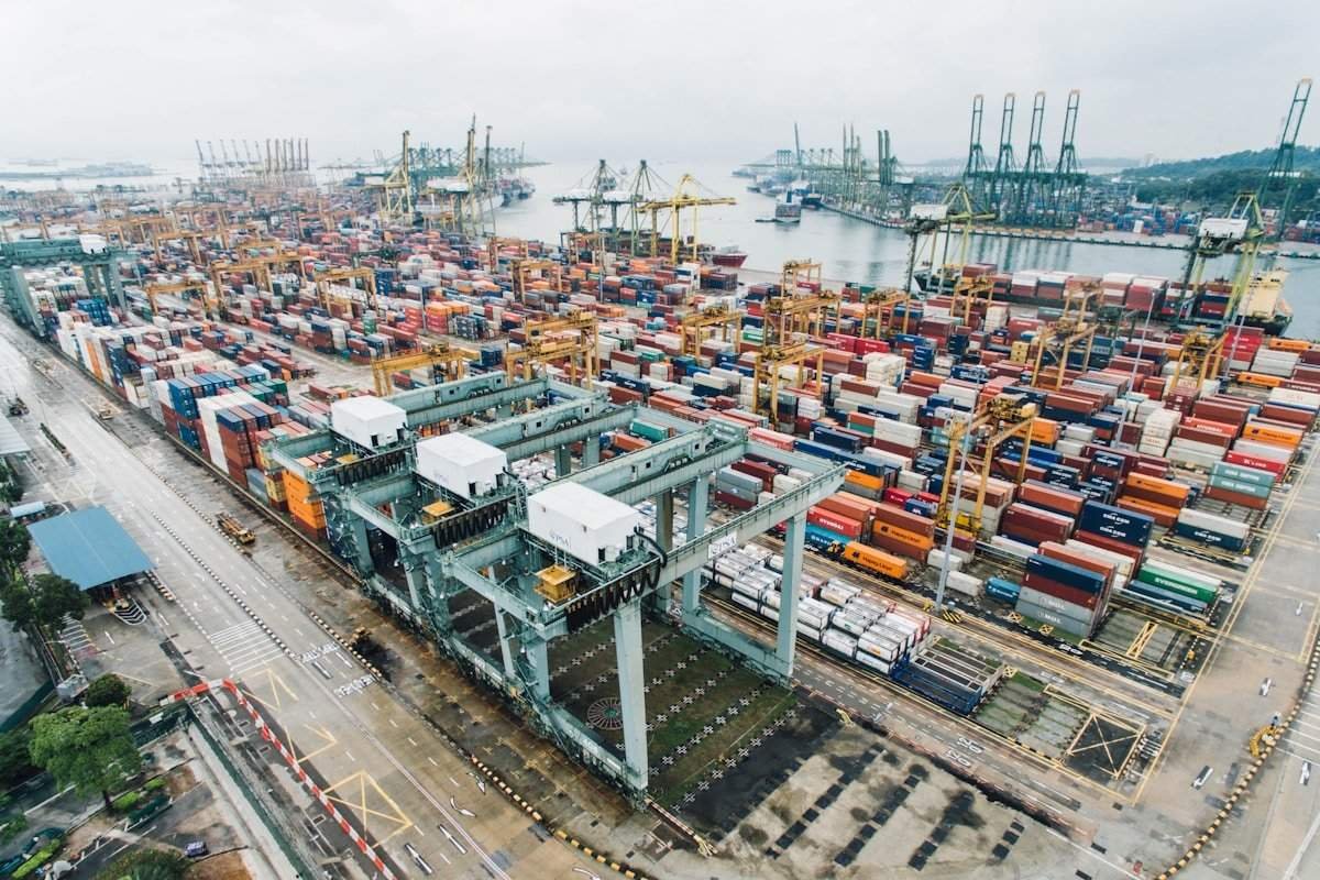Sea freight container ship at port